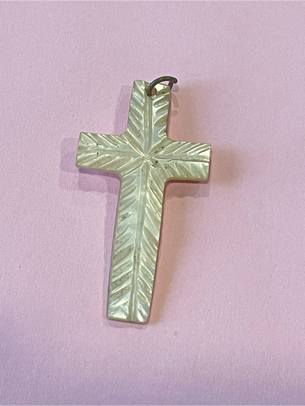 Vintage Carved Mother of Pearl Cross Pendant #6529
